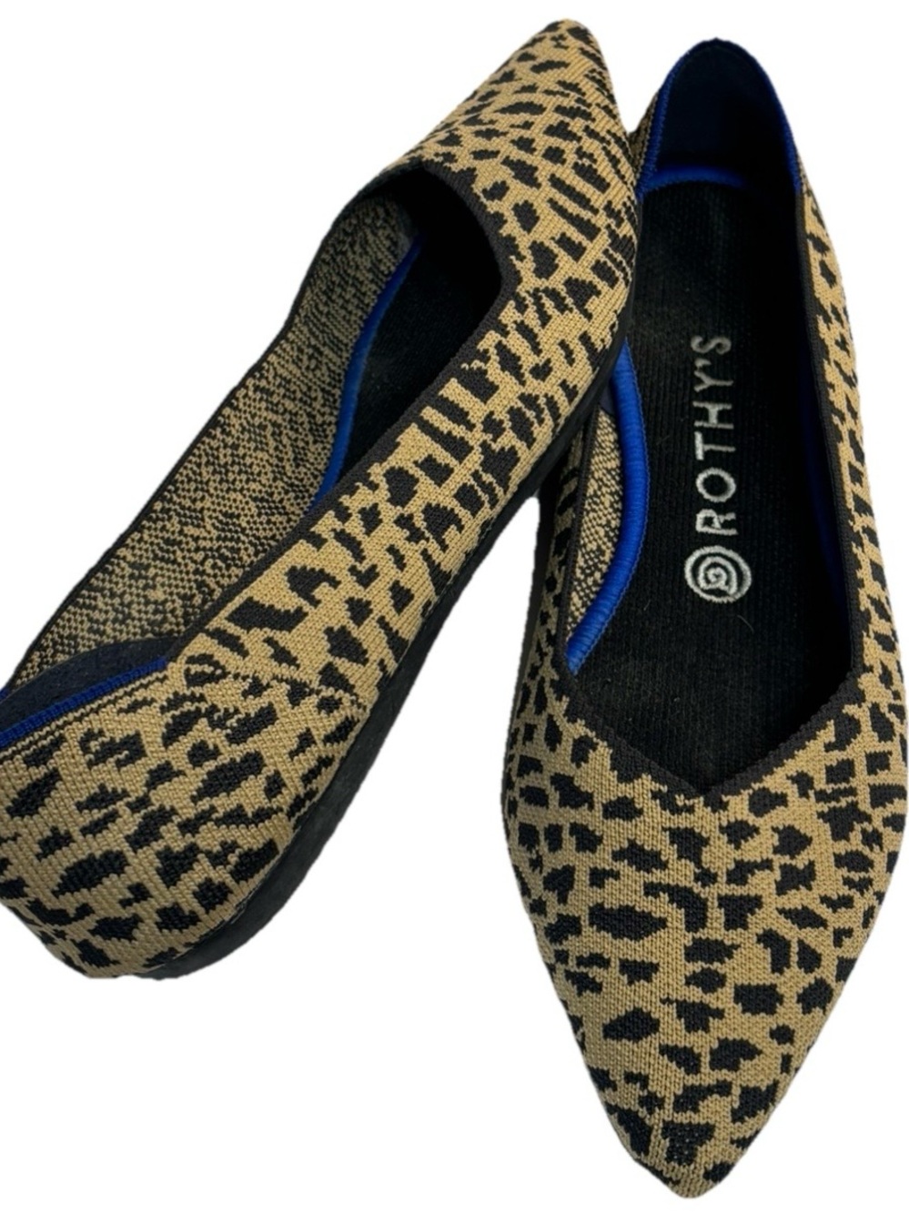 Rothy’s The Point Leopard Print Flats Women’s Size 9 Blue Trim Pointed Toe 🐆✨ - Picture 5 of 15